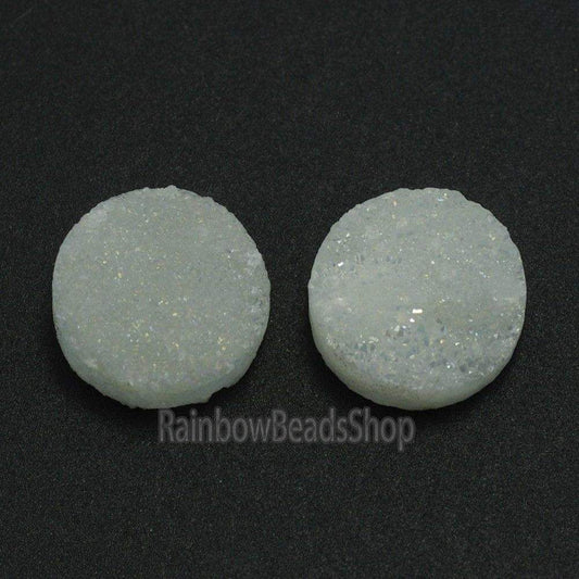 White Druzy Quartz Agate Flat Back Connector Cabochon 2Pcs - 6-20mm 
