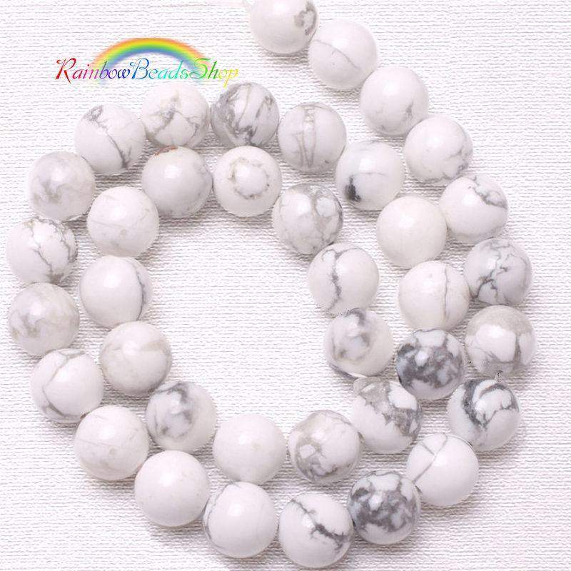 White Turquoise Howlite Beads, Gemstone Round, 2-12mm, 15.5'' strand 