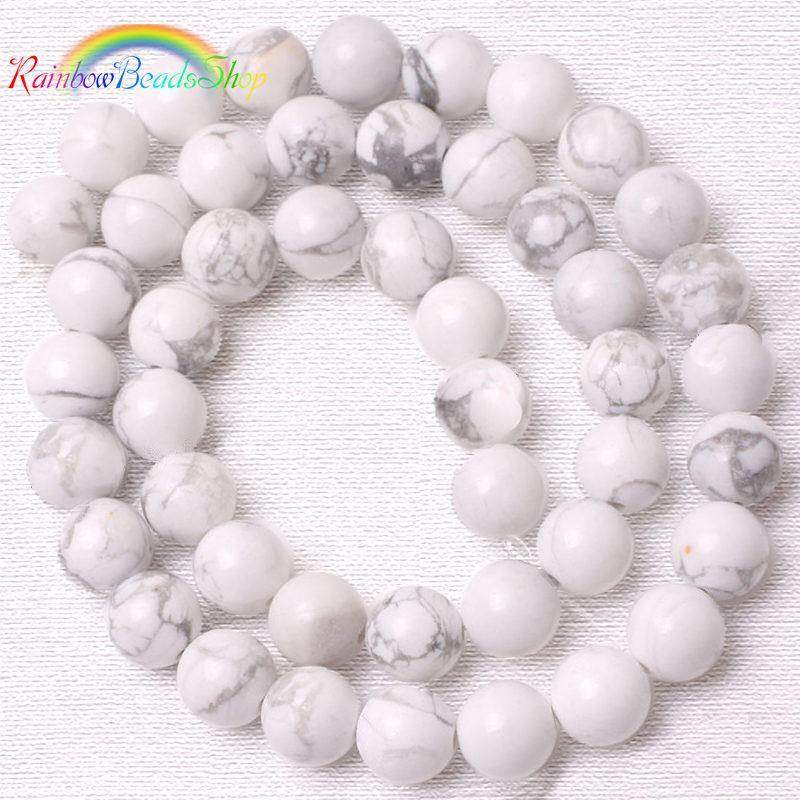 White Turquoise Howlite Beads, Gemstone Round, 2-12mm, 15.5'' strand 