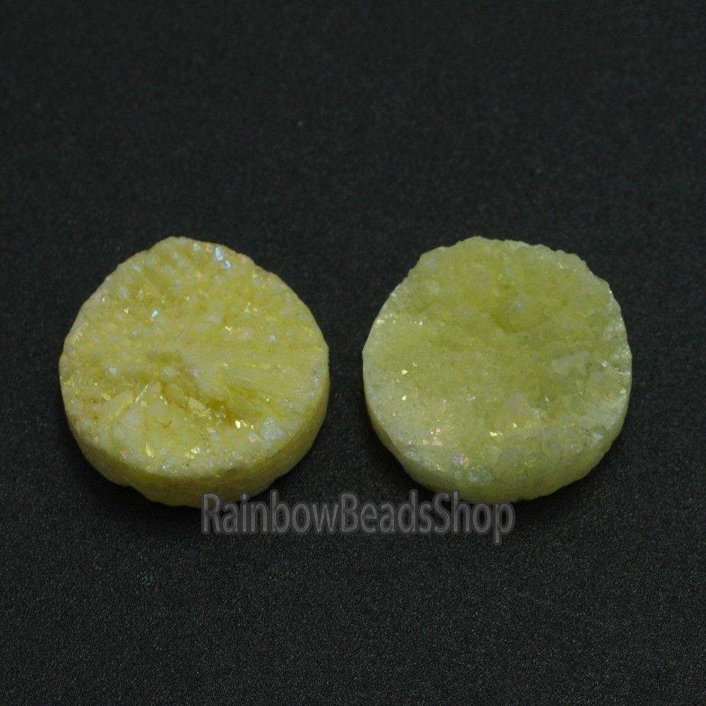 Yellow Druzy Quartz Agate Flat Back Connector Cabochon, 2Pcs - 6-20mm 
