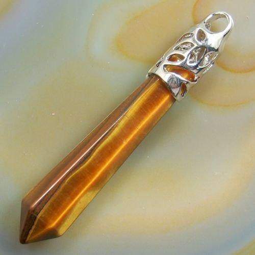 Yellow Tiger Eye healing point chakra silver, gold pendant bead, Gemstone Rock Crystal healing Stone, focal bead 58mm 